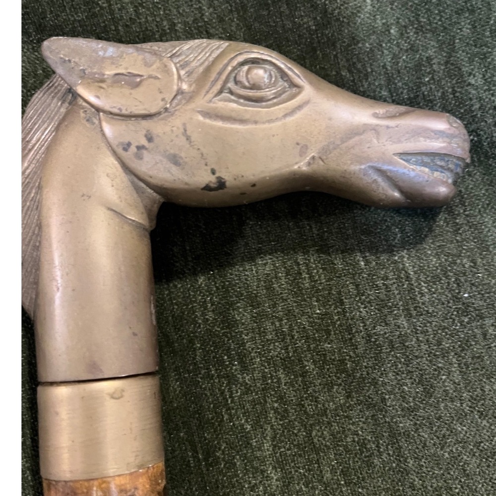 Mid-century solid brass equestrian cane Horse Hea… - image 2